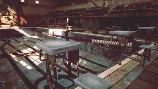 一个空长凳的废弃游泳池视频素材模板下载
