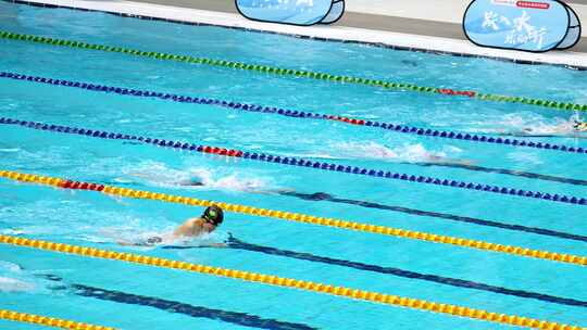 实拍水立方国家游泳中心蛙泳比赛运动员视频素材模板下载