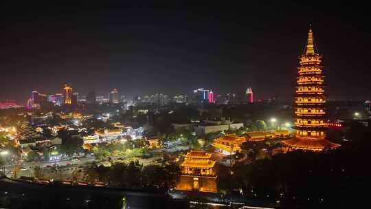 浙江金华古子城万佛塔夜景航拍