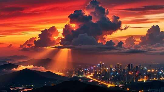 航拍落日晚霞延时 云 丁达尔效应合集4K