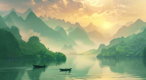 文化之旅中国传统节日小船湖面流水古韵悠长