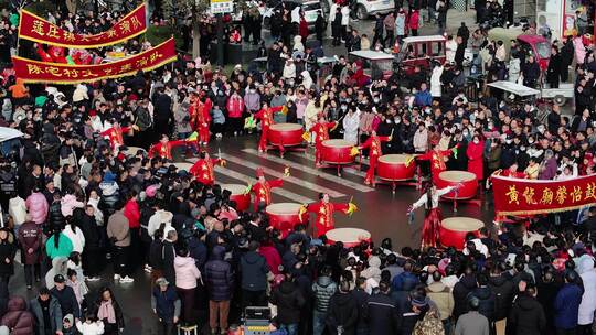 河南宜阳县元宵节社火表演节日庆祝航拍