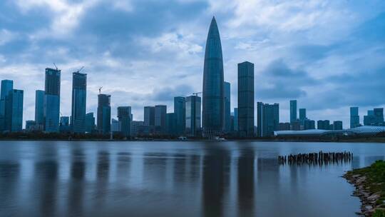 深圳湾春笋地标摩天大楼海景延时风光