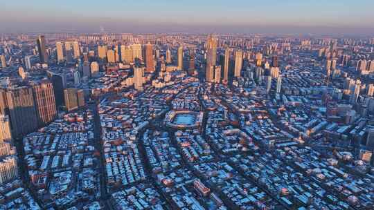 航拍天津五大道雪景