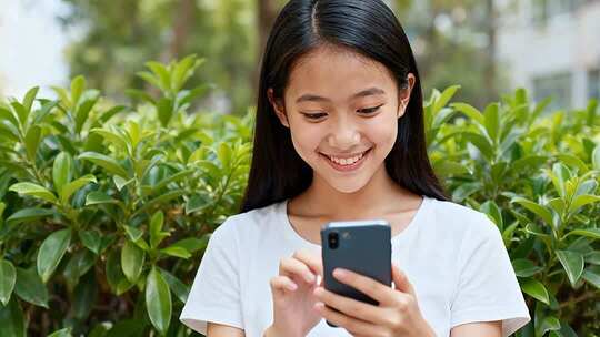 女孩户外使用手机画面