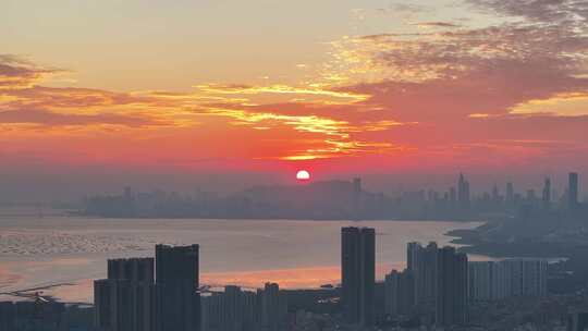 深圳福田区唯美日落夕阳航拍