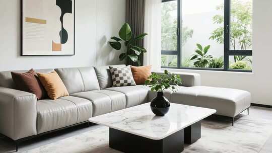 现代简约客厅布局及抱枕布置