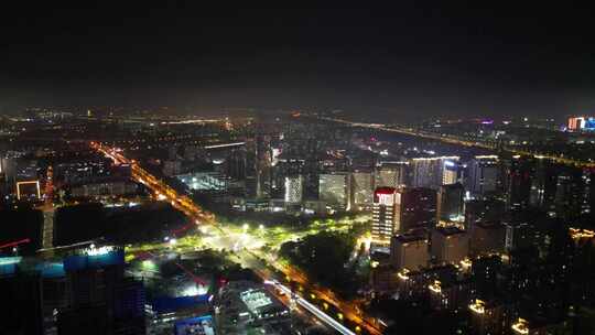 航拍郑州郑东新区夜景