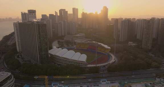 杭州钱江新城钱塘江沿江两岸夕阳风光