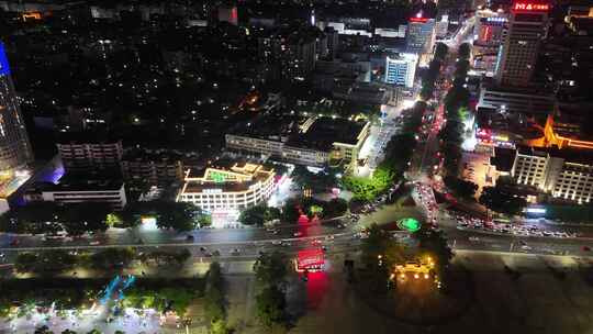 广东肇庆城市夜景交通航拍