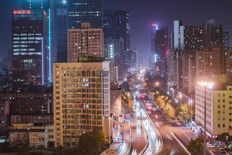 城市夜景道路车流延时