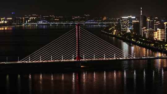 杭州西兴大桥夜景航拍视频素材模板下载