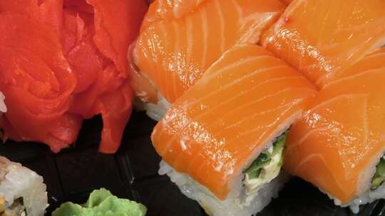 三文鱼生鱼片寿司日式美食视频素材模板下载