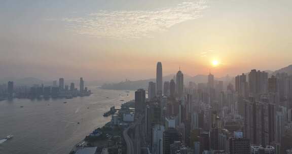 香港中西区清晨日出航拍