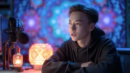 主播在充满科技感的直播间进行创作