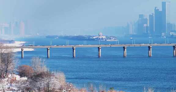 长沙橘子洲雪景航拍