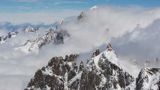 勃朗峰阿尔卑斯山法国山脉雪峰滑雪延时