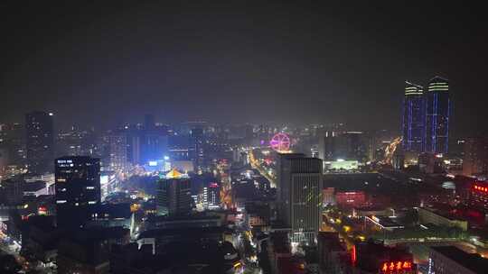 浙江湖州城市夜景航拍