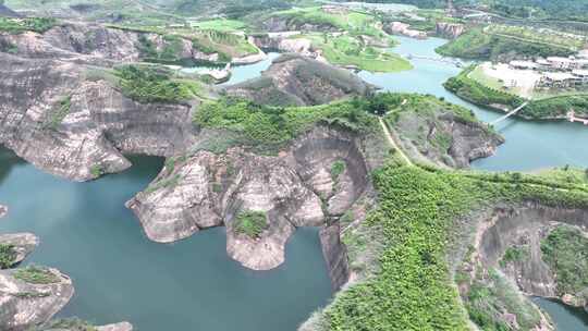 俯视航拍郴州高椅岭景区交错山水风景