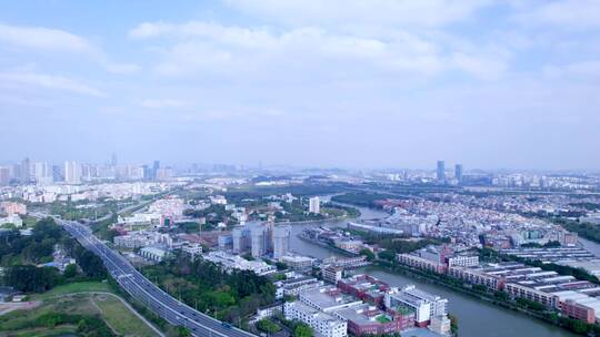 广州海珠国家湿地公园与城市建筑群航拍