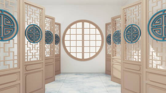 东方美韵中国风中式房间木质屏风装饰圆窗