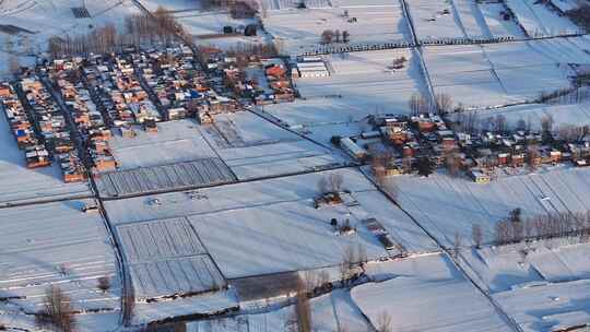 大地村庄雪原航拍