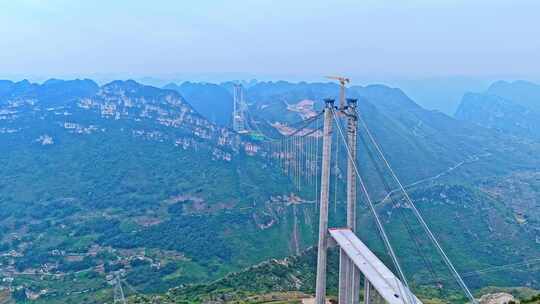 贵州花江峡谷大桥建设航拍