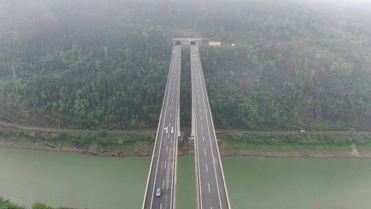 航拍高速公路高架桥穿山隧道视频素材模板下载