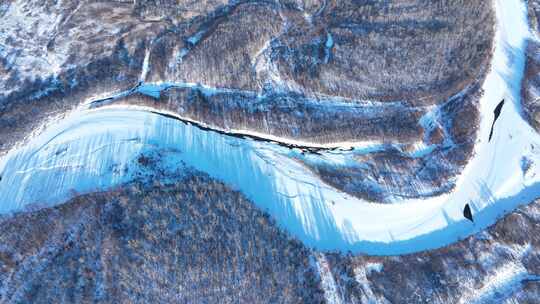 内蒙古自然风光寒冬湿地冰河丛林雪景