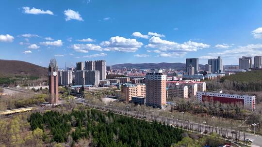 4K航拍七台河城市全景