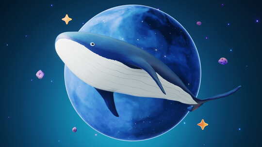 鲸鱼遨游在太空3D渲染视频素材模板下载