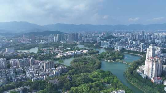 福州西湖公园航拍福建博物院城市公园风景