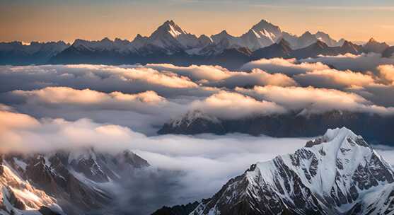 雪山云雾阳光山峰云海日出自然生态环境风景