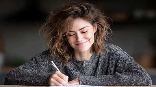 专注写作的女性展现积极乐观