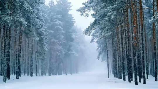 冬季针叶林雪景  下雪 大雪天