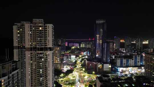 航拍广东珠海城市风光夜景