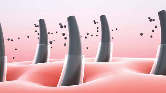 3D动画显示使用液体清洁皮肤和毛发层。