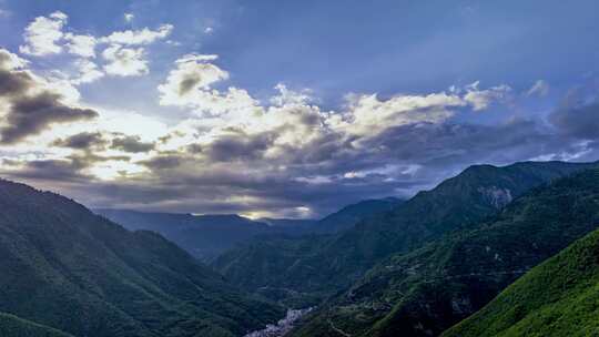 4K延时航拍阿坝九寨沟景区日出蓝天美景