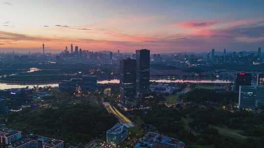 广州官洲生物岛日落夜景延时