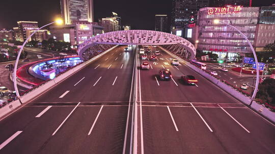 航拍上海五角场商圈车流视频素材模板下载