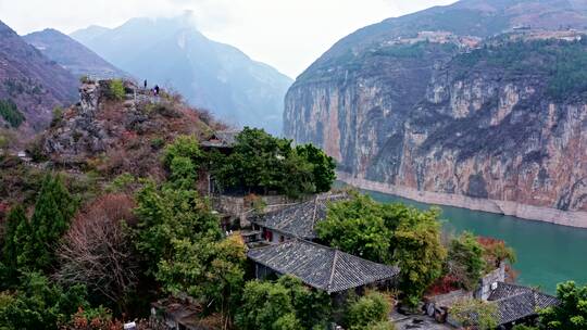 重庆奉节县瞿塘峡夔门白帝城航拍实拍视频