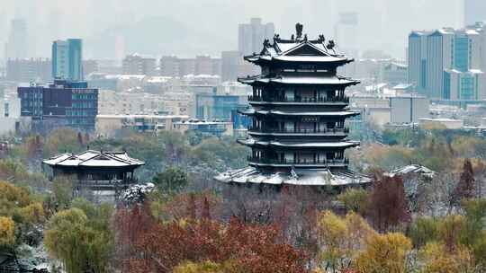 济南大明湖公园雪景航拍        荐