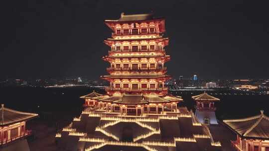 航拍洛阳牡丹博物馆夜景