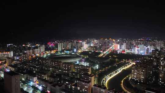 甘肃定西城市大景夜景灯光航拍