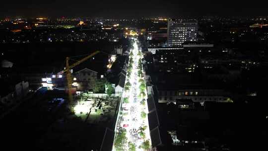 城市夜景步行街人流航拍