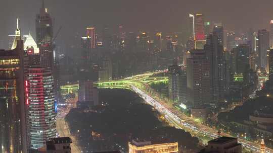 航拍上海浦西夜景  城市风光