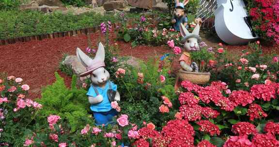 唯美花境花园园艺卡通兔子鲜花盛开童话世界