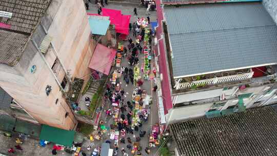 农村集贸市场菜市场农贸市场集市赶集航拍