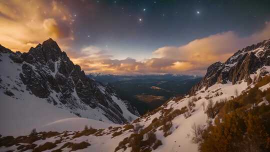 雪山星空黄昏自然风光