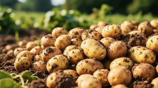 田地里刚收获的新鲜土豆